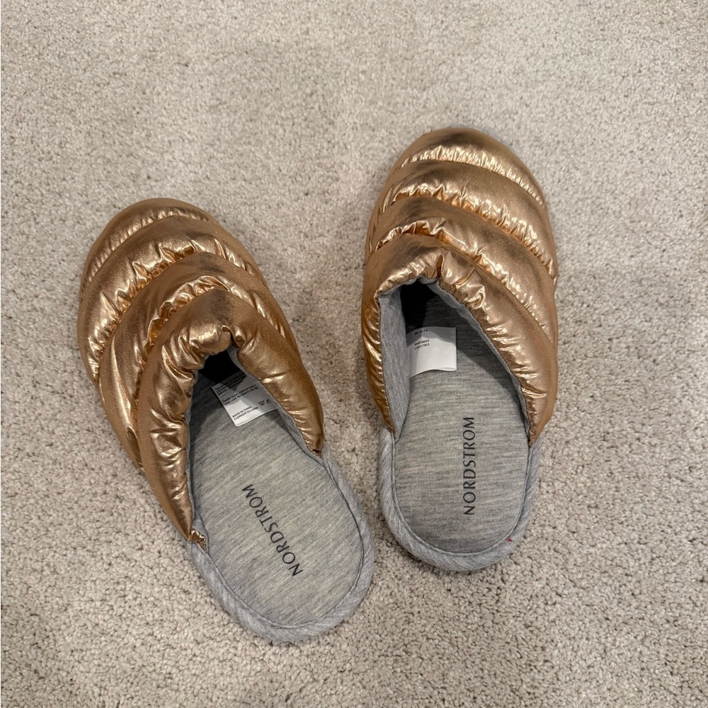 Nordstrom Metallic Gold Quilted Slippers